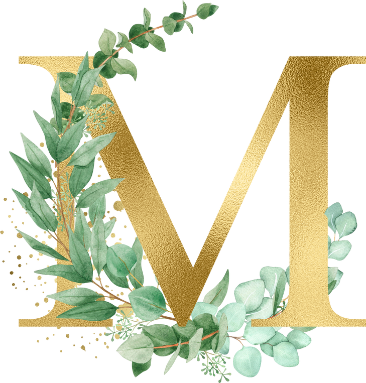 Gold monogram with eucalyptus wreath